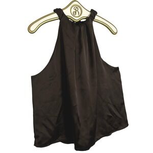 Brown Satin Halter Top XL Minimalist Chic Sleeveless Blouse Going Out Capsule